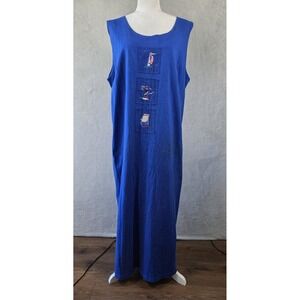 GUC Vintage Cactus California Dress Women XXL Blue Nautical Embroidered Maxi